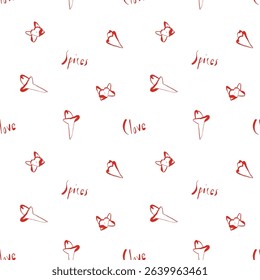 Seamless pattern with hand drawn red clove buds in line art style for kitchen decor packaging and fabric design