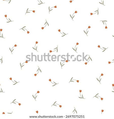 Seamless pattern with hand drawn red tulips on white background. Vector illustration with flowers for fabric, wrapping paper, card.