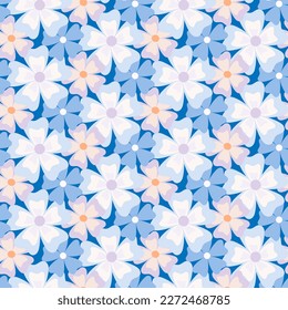 Seamless pattern of hand drawn retro style forget - me - not flowers. Design for mothers day, springtime and summertime celebration, scrapbooking, wedding invitation, textile, home decor.