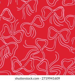 Seamless pattern with hand drawn ribbons, bow knots and Vintage trendy print, retro repeat romantic background. Perfect for fabric, wallpaper 