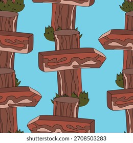 Nahtloses Muster mit handgezeichneten Straßenschildern. Holzschilder mit Pfeilen. Schönes Design. Cartoon, Vektorgrafik für Stoffe, Textilien.