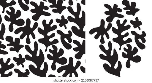 Seamless pattern with hand drawn rose flower and leafs in black and white. Vector graphic illustration for fashion t shirt, textile design, all over printing. Grunge block stamped style