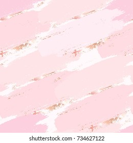 Seamless pattern. Hand drawn rose, gold and nude brush strokes. Abstract vector background.