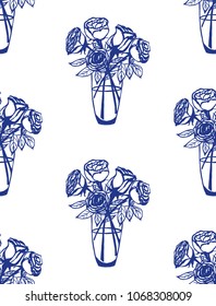 Seamless pattern with hand drawn roses