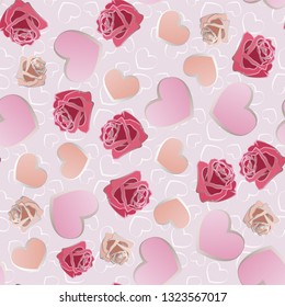 seamless pattern of hand drawn roses and hearts. EPS10