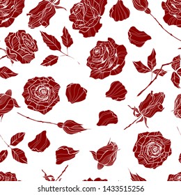 seamless pattern of hand drawn roses, vector