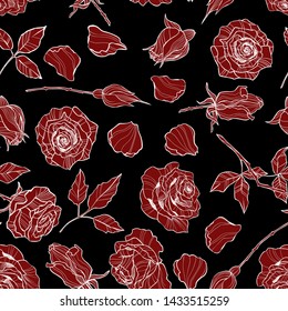 seamless pattern of hand drawn roses, vector