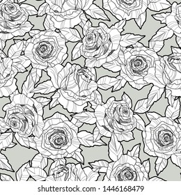 seamless pattern of hand drawn roses, vector