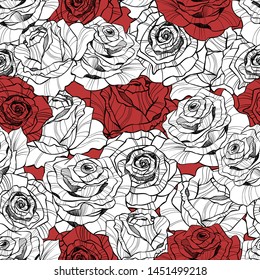 seamless pattern of hand drawn roses, vector