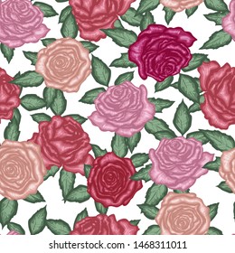 seamless pattern of hand drawn roses, vector