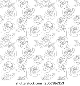 Seamless pattern with hand drawn roses continuous line. Floral background.