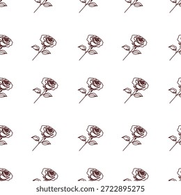 Padrão contínuo com rosas desenhadas à mão em estilo de arte de linha minimalista em um fundo branco. 
