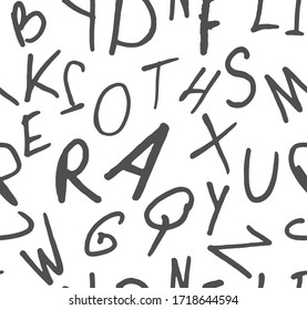 Seamless pattern with hand drawn rounded alphabet letters
