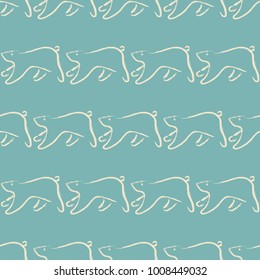 Seamless Pattern with hand drawn running bears after each other. Repeating Pattern. Vector Illustration