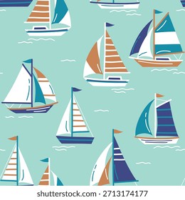 Seamless pattern with hand drawn sailboats. Sailing ship vector design. Perfect for textile, wallpaper or print design. EPS10 vector file.	