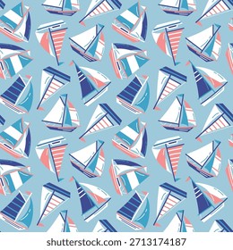 Seamless pattern with hand drawn sailboats. Sailing ship vector design. Perfect for textile, wallpaper or print design. EPS10 vector file.	