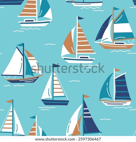 Seamless pattern with hand drawn sailboats. Sailing ship vector design. Perfect for textile, wallpaper or print design. EPS10 vector file.	