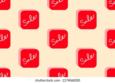 Patrón sin brillo con pegatinas rojas de la palabra de venta dibujadas a mano aisladas en un fondo beige. Plantilla de diseño para tela, tela, textil, impresión, envoltura de regalo y decoración.