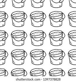 Seamless pattern hand drawn sand bucket doodle. Sketch style icon. Decoration element. Isolated on white background. Flat design. Vector illustration.
