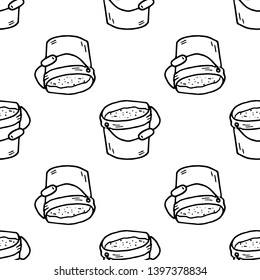 Seamless pattern hand drawn sand bucket doodle. Sketch style icon. Decoration element. Isolated on white background. Flat design. Vector illustration.