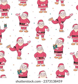 seamless pattern with hand drawn Santa Clauses posing in different ways for wallpaper, wrapping paper, scrapbooking, backgrounds, textile prints, etc. EPS 10