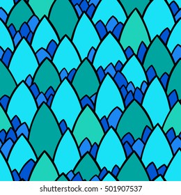 Seamless pattern of hand drawn scale. Abstract seamless pattern. Graphic ornament. Vector repeating texture. Reptile skin texture. Leaves. Abstract alps illustration.
