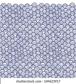 Seamless pattern of hand drawn scales. Abstract seamless border pattern. Graphic ornament. Vector fish or reptile skin texture.