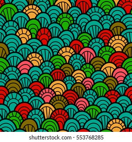 Seamless pattern of hand drawn scales. Abstract seamless pattern. Graphic ornament. Vector reptile skin texture.