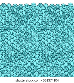 Seamless pattern of hand drawn scales. Abstract seamless border pattern. Graphic ornament. Vector fish or reptile skin texture.