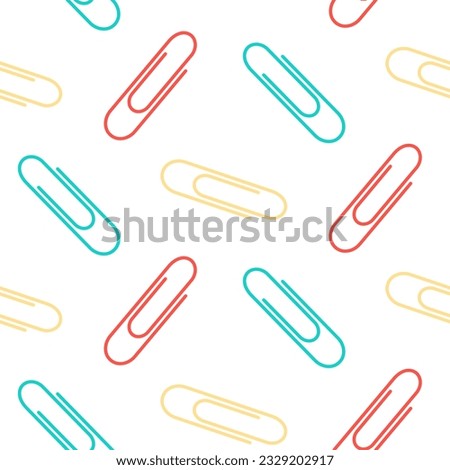 Seamless pattern of hand drawn scattered paper clips on isolated background. Education and office supplies, design for printing, scrapbooking, textile, home or office decor, paper craft. 
