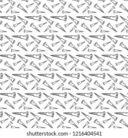 Seamless pattern hand drawn screws. Doodle black sketch. Sign symbol. Decoration element. Isolated on white background. Flat design. Vector illustration.