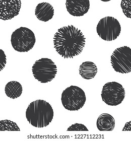 Seamless pattern of hand drawn scribble objects for logo, web, design use.  Black vector design circles collection on white background. Abstract grunge elements