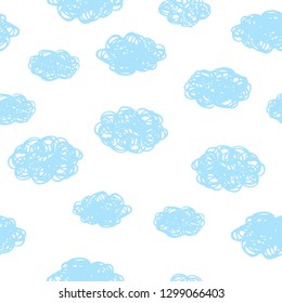 Seamless pattern with hand drawn scribble clouds