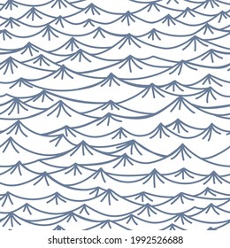 Seamless pattern with hand drawn sea waves in sketch style. Vector endless background in blue colors.