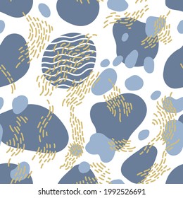 Seamless pattern with hand drawn sea waves in sketch style. Vector endless background in blue colors.