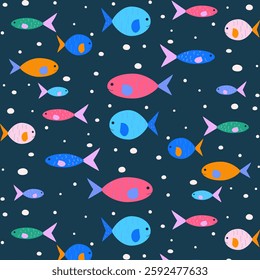 Seamless pattern with hand drawn sea animals. Cartoon isolated vector illustration