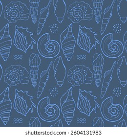 Seamless pattern of hand drawn sea shells