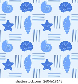 Seamless pattern with hand drawn sea doodles