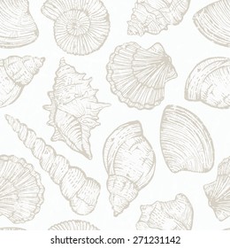 Seamless pattern with hand drawn sea shells. EPS 10 vector illustration.