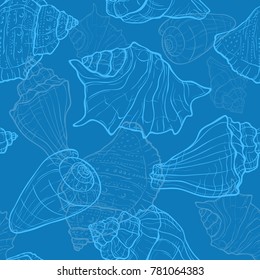 Seamless pattern with hand drawn sea shells. For textile or gift wrapping paper