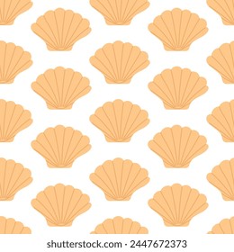 Seamless pattern with hand drawn seashell on white background. Template for print, fabric, greeting card and invitation. Vector illustration