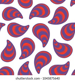 Seamless pattern with hand drawn seashells, mussels. Marine theme. Vector illustration