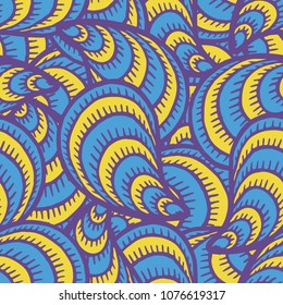 Seamless pattern with hand drawn seashells, mussels. Marine theme. Vector illustration