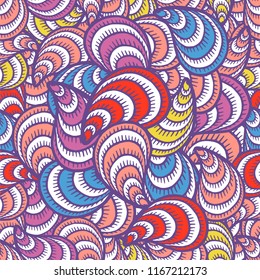 Seamless pattern with hand drawn seashells, mussels. Marine theme. Vector illustration