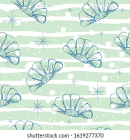 Seamless Pattern with hand drawn seashells. Delicate Design. Vector Illustration