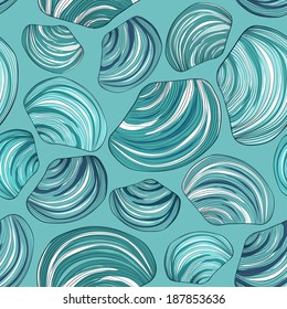 Seamless pattern of hand drawn seashells