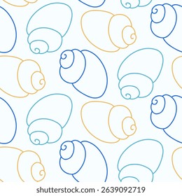 Seamless pattern of hand drawn seashells on isolated background. Design for summertime celebration, scrapbooking, wedding invitation, textile, home decor, nursery decoration, paper craft.  
