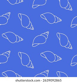 Seamless pattern of hand drawn seashells on isolated background. Design for summertime celebration, scrapbooking, wedding invitation, textile, home decor, nursery decoration, paper craft.  