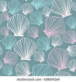 Seamless pattern with hand drawn seashells