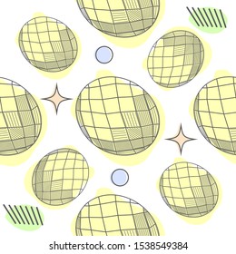 Seamless pattern of hand drawn semiprecious stones: jade, rock crystal, citrine, amethyst, aquamarine, granite, amber, quartz, garnet. Trendy hipster retro background, Pattern of cut shapes.